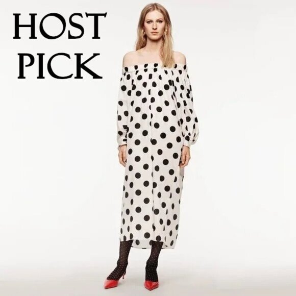 NWT Zara off-white ecru and black polka dot dress, S - Picture 1 of 15